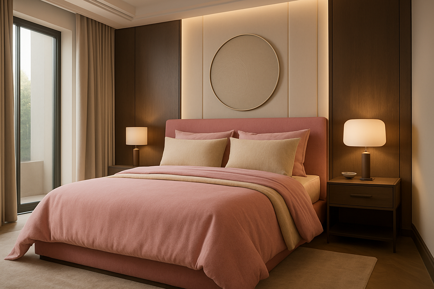 beautiful pink and beige yellow bedsheet in ai designed romm